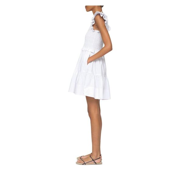 SEA Womens White Unlined Flutter Sleeve Above The Knee Fit + Flare Dress 4 - Picture 3 of 3